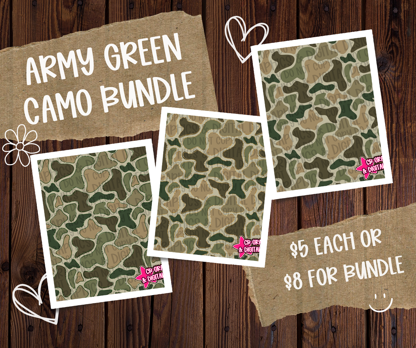 3 Army Green Camo Seamless Bundle
