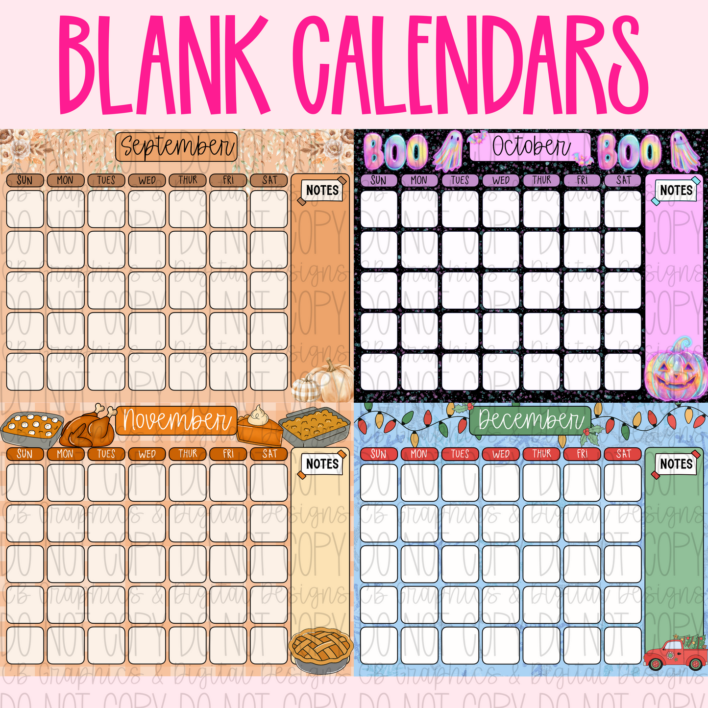 12 Monthly Blank Calendars
