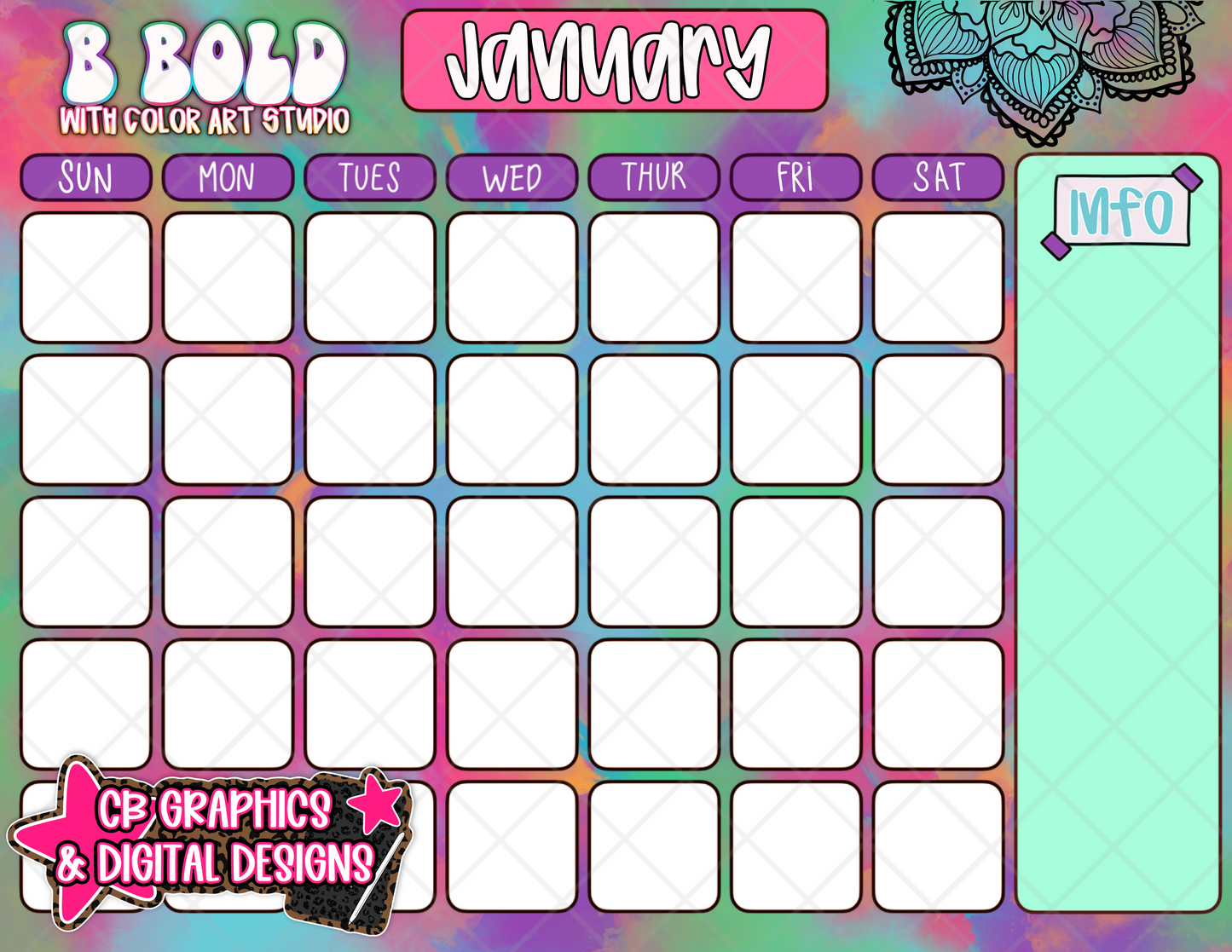 12 Month Blank Custom Calendar