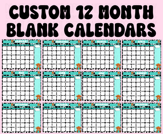 12 Month Blank Custom Calendar