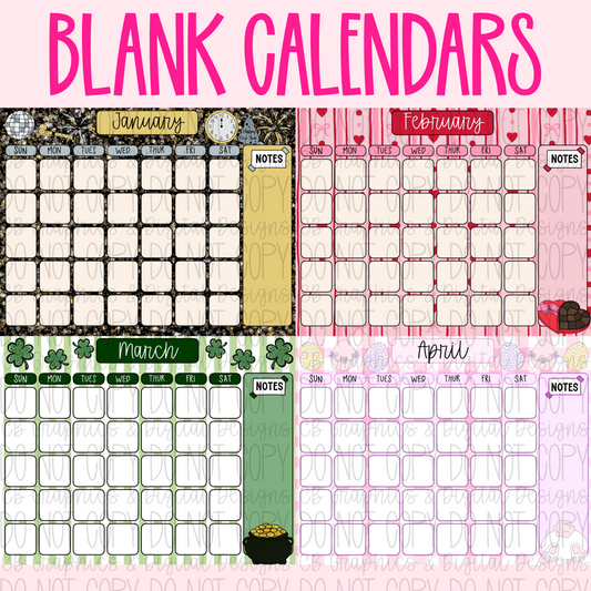 12 Monthly Blank Calendars