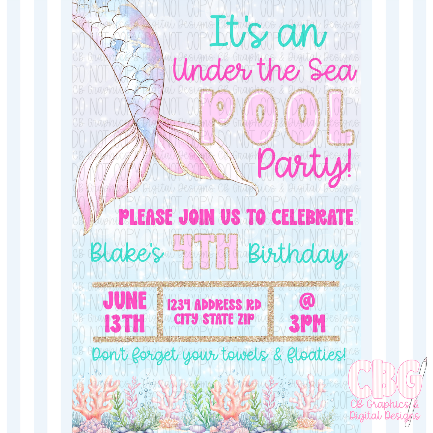 Mermaid Pool Party Invitation