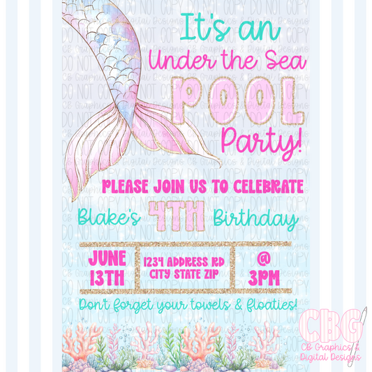 Mermaid Pool Party Invitation